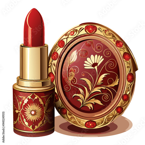 Elegant Red Lipstick and Ornate Compact Set