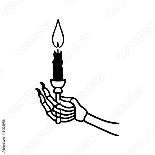 Skeleton hand holding a Candle silhouette