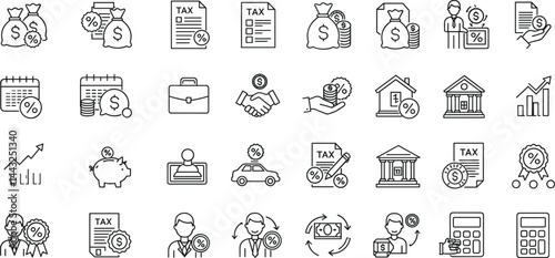 Loan set of web icons in line style. Loan and Credit linear icon collection. 