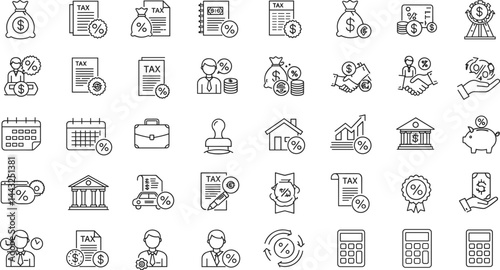 Loan set of web icons in line style. Loan and Credit linear icon collection. 