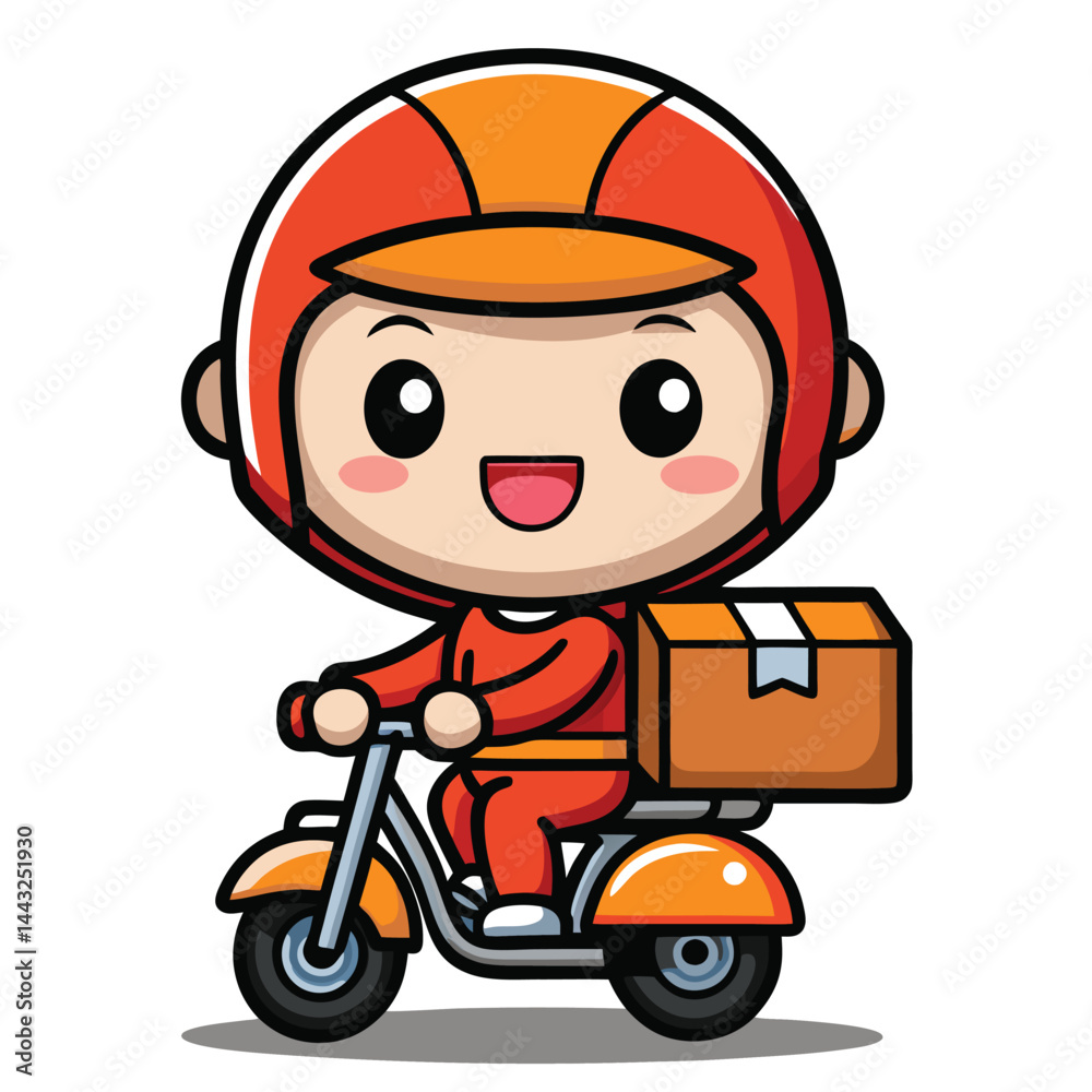 Cartoon delivery person on a scooter Cartoon delivery person on a scooter