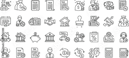 Loan set of web icons in line style. Loan and Credit linear icon collection. 