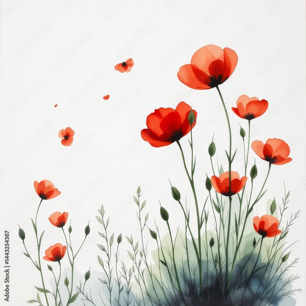 Obraz premium Tiny Poppies Scattered in a Soft Field of Gentle Colors