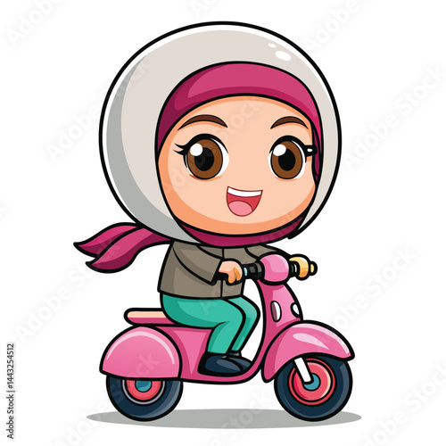 Cartoon girl riding a scooter