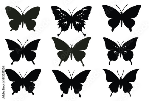set of butterfly silhouette vector