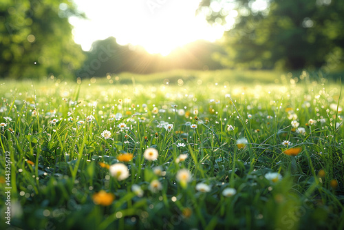 Beautifully maintained meadow showcasing harmony, attentiveness, and symbiotic connection between humans and nature, radiating realistic resplendent and cultivated countenance  