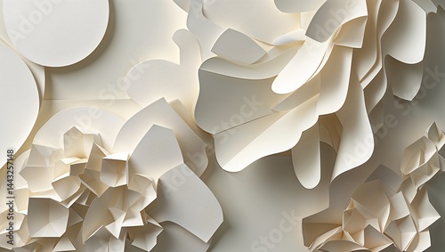 Layered paper cut shapes with depth and shadow, all in white tones—modern and stylish for backgrounds or product displays.