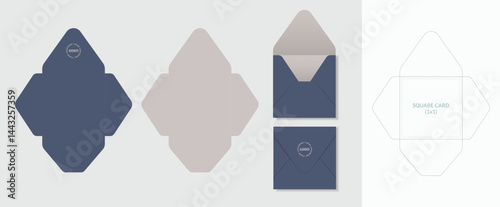 Luxury Envelope die cut and mock up template, Vector illustration. Envelopes mockup front and back view.