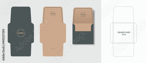 Luxury Envelope die cut and mock up template, Vector illustration. Envelopes mockup front and back view.
