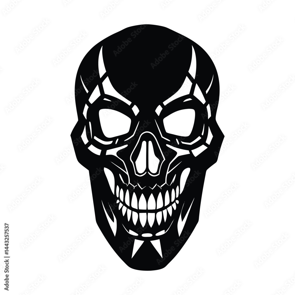 Fototapeta premium Skull with robotic jaw silhouette on white background