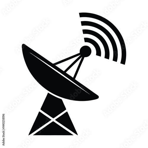 Silhouette of satellite beaming Wi-Fi on white background