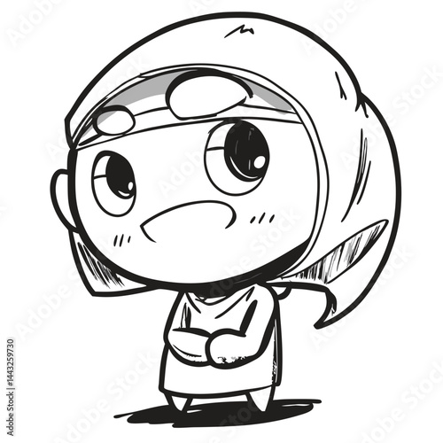 Cute cartoon girl in a head covering