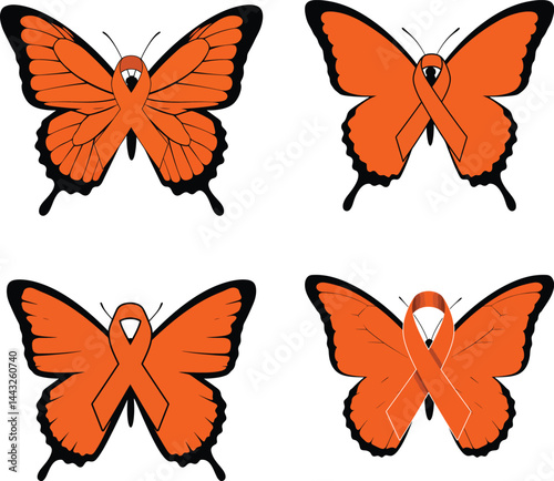 orange butterflies awareness ribbons symbolizing health support transformation
