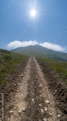 Obraz na płótnie Mountain path ascends towards sun w salonie
