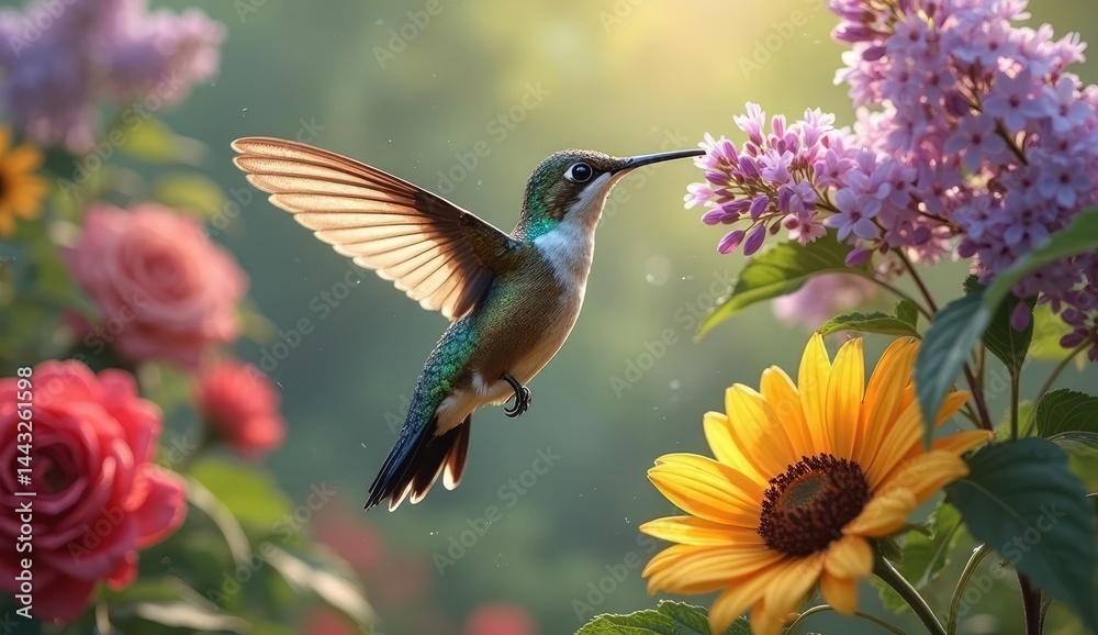 Naklejka premium hummingbird and flower