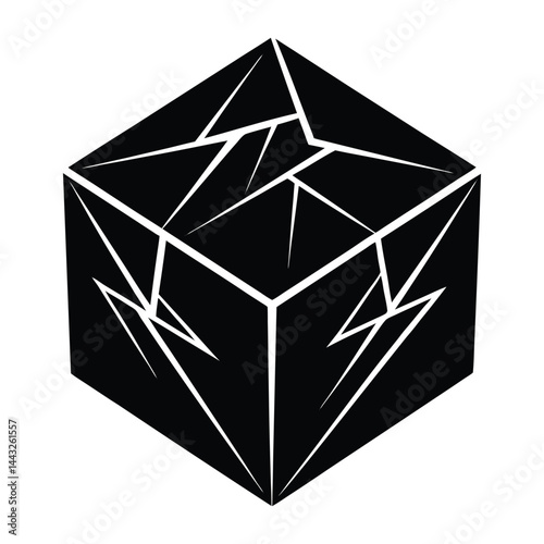 Quantum cube forming lightning on white background