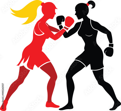 female boxers sparring silhouette 