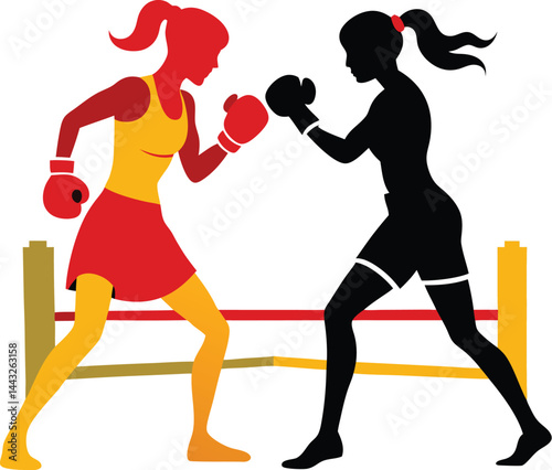 female boxers sparring silhouette 