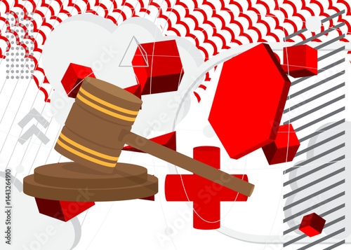 Gavel geometrical graphic retro theme background. Minimal geometric elements. Vintage abstract shapes vector illustration.
