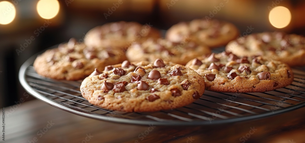 Warm Chocolate Chip Cookies Cooling on a Wire Rack Warm Chocolate Chip Cookies Cooling on a Wire Rack