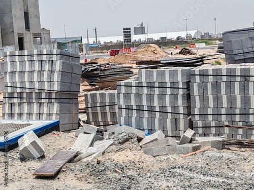 Block or Tabook, Concrete block on construction site, Cement block pallet.
Cement bricks for building construction for construct the building and Villa's structure Concrete Cement Block Or Large Brick