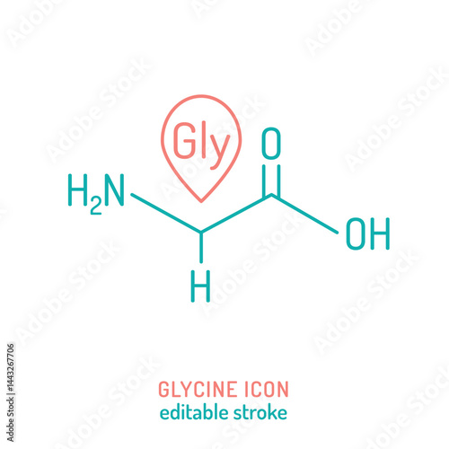 Glycine molecule icon. Molecular structure. Editable vector illustration