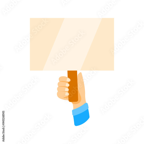 Hand holding blank protest sign with wooden handle