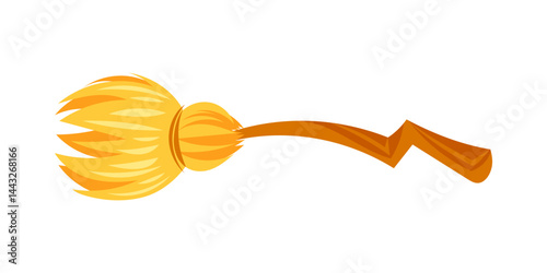 Witch's broom flying on white background, ideal for Halloween projects