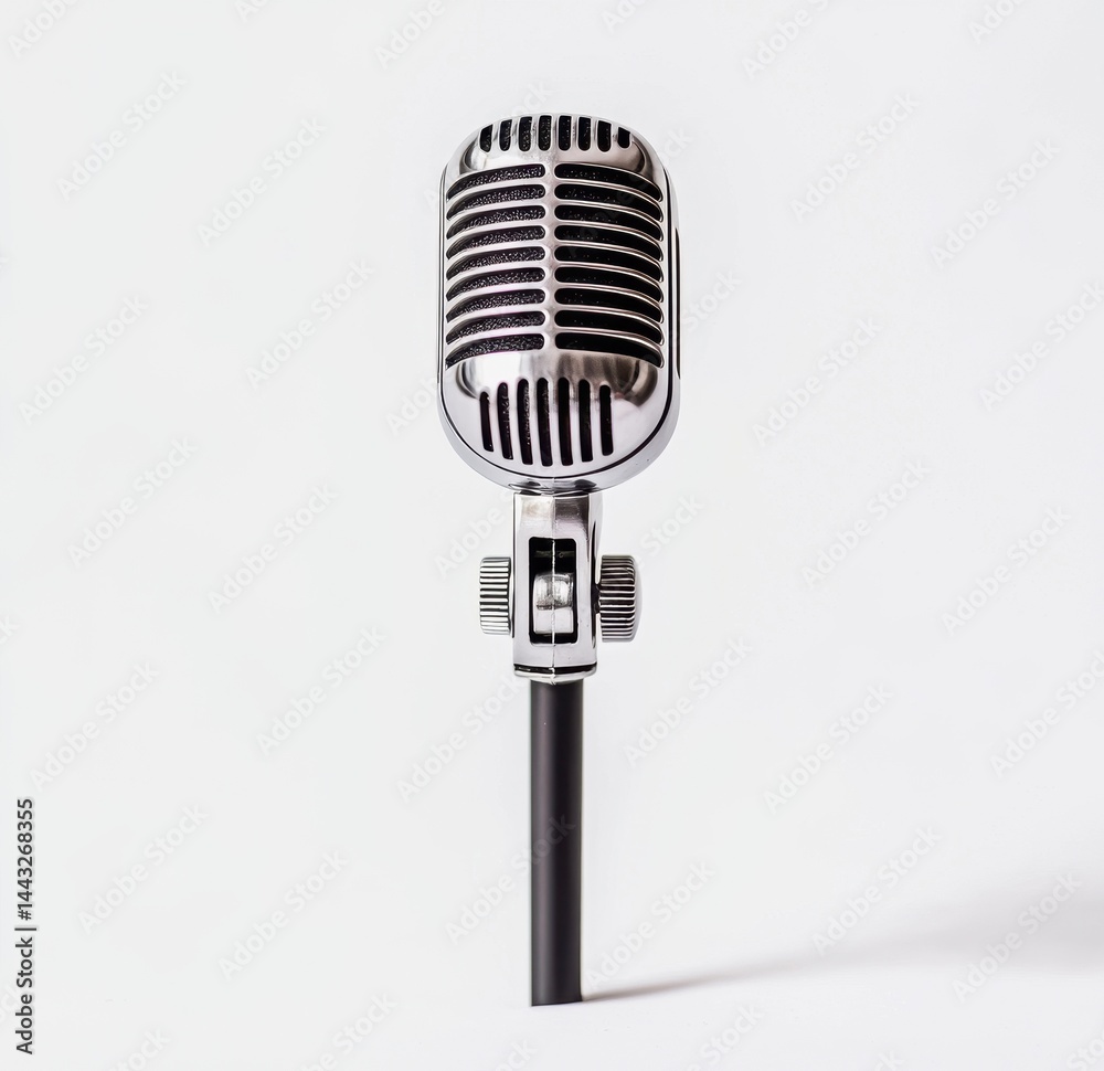 Fototapeta premium Vintage Microphone on Stand with Clean Background for Music Themes