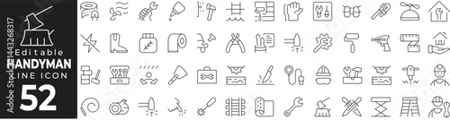 Handyman Thin Line Icon Set. Tools, Repair, Home Improvement, Maintenance, and More. Vector Illustration.