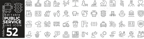 Public Services Thin Line Icon Set. Government, Utilities, Services, Community, and More. Vector Illustration.