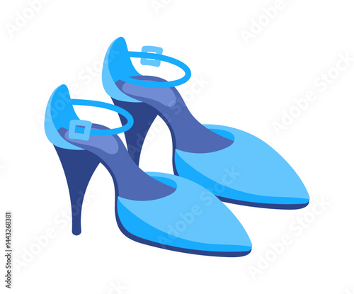 Pair of elegant blue high heel shoes with ankle strap and buckle