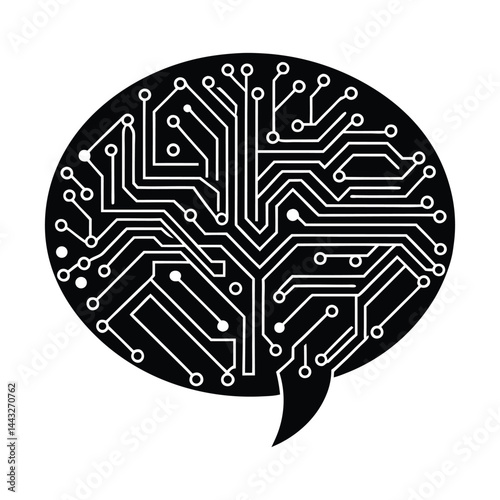 Chat bubble formed by circuit lines on white background