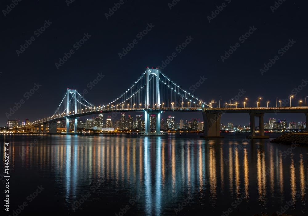 Bridge at night with city lights isolated on black background Bridge at night with city lights isolated on black background