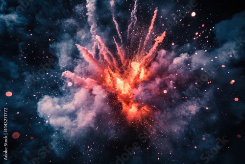 Wallpaper Mural Dramatic explosion of vibrant red and orange energy amidst swirling smoky clouds in a dark space background capturing cosmic power and abstract beauty with a dynamic perspective Torontodigital.ca