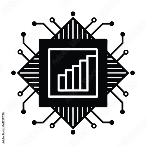 Bar chart inside microchip on white background