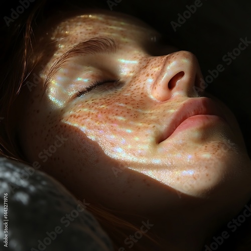 Obraz na płótnie Freckled face asleep, sunlit w salonie