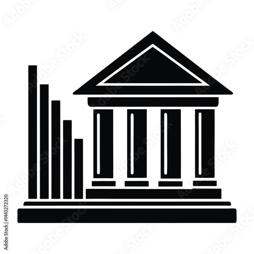 Bank building and bar chart combo on white background