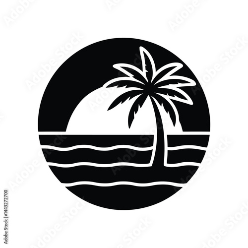 Sunset At Beach Icon Vector Illustration