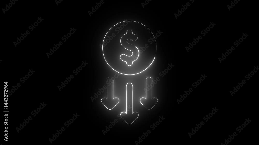 Glowing neon reduce-cost icon isolated on black background. HD Video motion graphic animation Glowing neon reduce-cost icon isolated on black background. HD Video motion graphic animation