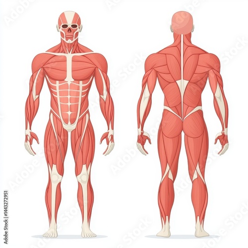 Detailed Muscular Anatomy Illustration Front and Back View