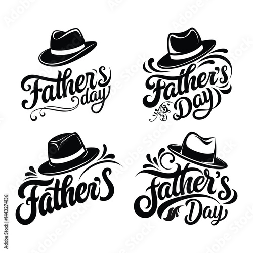 A Father's Day vector set of vintage retro labels features a traditional collection of design elements, including a cowboy hat and mustache, for a classic style
