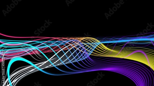 abstract colorful wave background, flowing lines, vibrant colors, neon lights, dynamic curves, digital art, wavy patterns, electric blue, magenta, purple, yellow cyan 4K background loop