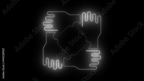 Glowing neon teamwork icon isolated on black background. HD Video motion graphic animation