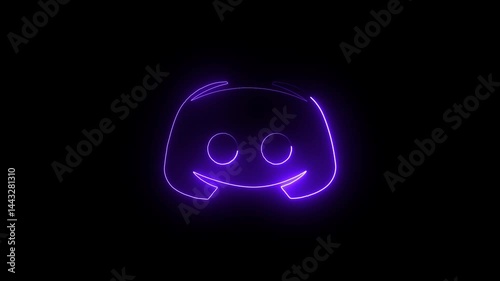 Glowing neon discord icon isolated on black background. HD Video motion graphic animation