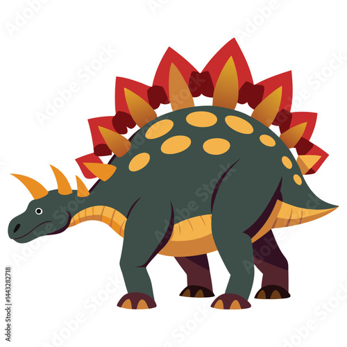 Stegosaurus Dinosaur Vector – Jurassic Herbivore with Plates and Spiked Tail in Flat Style