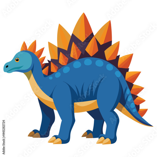 Stegosaurus Dinosaur Vector – Jurassic Herbivore with Plates and Spiked Tail in Flat Style