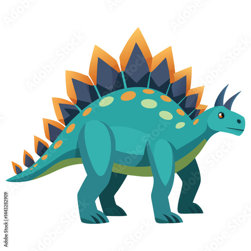 Stegosaurus Dinosaur Vector – Jurassic Herbivore with Plates and Spiked Tail in Flat Style