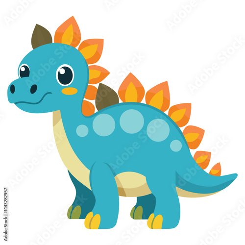 Stegosaurus Dinosaur Vector – Jurassic Herbivore with Plates and Spiked Tail in Flat Style