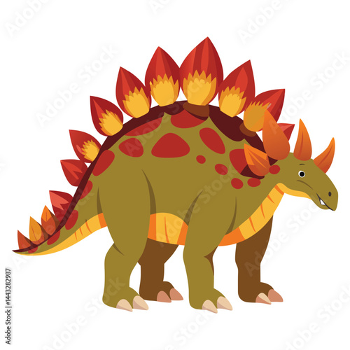 Stegosaurus Dinosaur Vector – Jurassic Herbivore with Plates and Spiked Tail in Flat Style